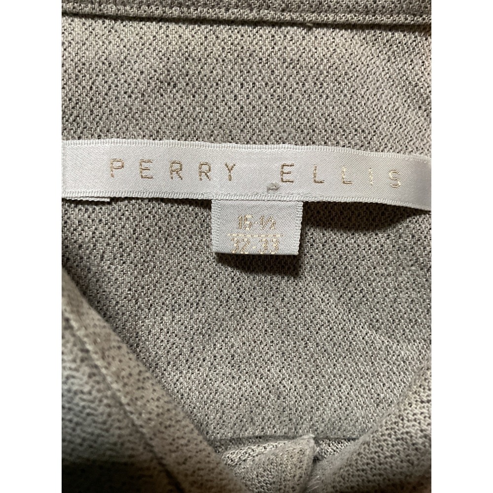 Perry Ellis Mens Button Down Shirt 15.5 32/33 Taupe Tan 100% Cotton Textured L/S - Picture 5 of 8